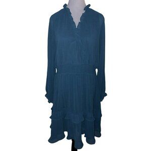Emma & Michele Teal Ruffle Tiered Long Sleeve Dress Size XL